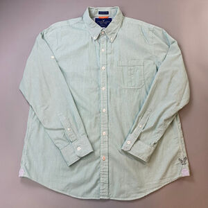American Eagle Shirt Mens XXL Button Down Green White Stripe Vintage Fit Preppy